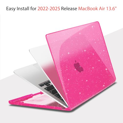 Teryeefi Glitter Case for MacBook Air 13 Inch M5 M4 M3 M2 Chip Release 2022-2024 2025 2026 fits Model A2681/A3113/A3240/A3449, Hard Shell Case & Keyboard Cover for MacBook Air 13.6, Sparkly Rose Pink - color: Sparkly Rose Pink