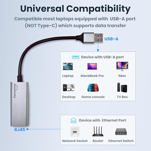 USB A to ethernet Adapter，USB 3.0 Gigabit to ethernet Adapter Compatibility 100/1000MBPS,Compatible with Windows, Mac OS, Linux, PC, Laptops, and More - style: USBA TO RJ45