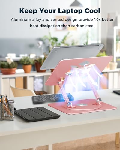 Aoviho 360° Rotating Laptop Stand for Desk | Adjustable, Foldable, Portable Aluminum Ergonomic Riser | Compatible with MacBook, Dell, HP & All Laptops 10-16 inch | Rose Gold - color: Rose Gold