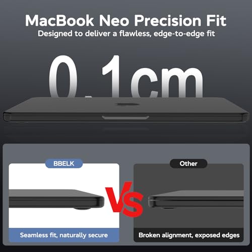 B BELK Compatible with MacBook Neo Case 13 inch 2026, Scratch Resistant Protective Matte Hard Shell Case, 1:1 Precision Fit Laptop Cover for MacBook Neo 13 inch Case with A18 Pro Model A3404, Black - color: Midnight Black