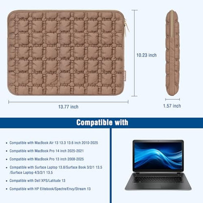 MOSISO Laptop Case 13.3 inch,13-13.3 inch Puffy Laptop Sleeve Carrying Case | Compatible with MacBook Neo/Air 13.6/Pro 13/14, HP Dell ASUS Lenovo, Raised Quilted Grid Computer Bag with Small Case, Brown - color: Brown