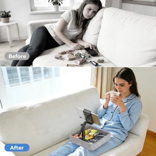 KDD Tablet Pillow Stand - Multi-Angle Adjustable iPad Holder for Lap, Bed and Desk - Foldable Kindle Soft Pad Dock with Storage Tray Compatible with iPad Pro 12.9, Air Mini, Phone, E-Reader