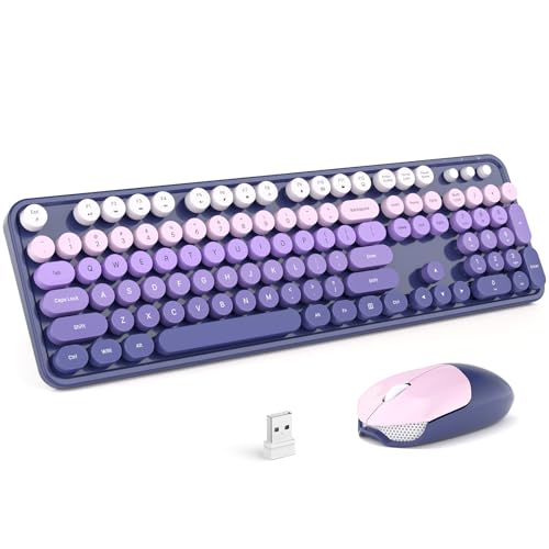 MOFII Wireless Computer Keyboard and Mouse Combo, Typewriter Full Size Keyboard with Number Pad and 2 in 1 USB Connected Mouse for PC Laptop Desktop Windows (Purple) - color: Purple Gradient