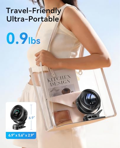 KIMMOO Portable Clip on Fan, 100-Speed Rechargeable USB Fan with LED Display, 360° Rotation & Strong Airflow Desk Fan, Up to 17 Hours Small Battery Fan for Outdoor Travel Camping Treadmill Car (Black) - color: Black