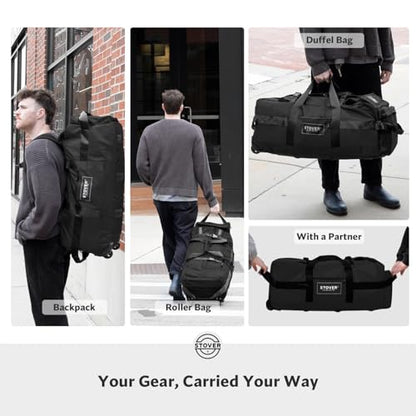 45/80/100L Rolling Duffel Bag with Wheels, X-Large Durable Travel Duffle + Toiletry Bag, Heavy Duty, Packable with Shoulder Straps- Use as Luggage or Backpack, Men/Women (Black) - color: Black