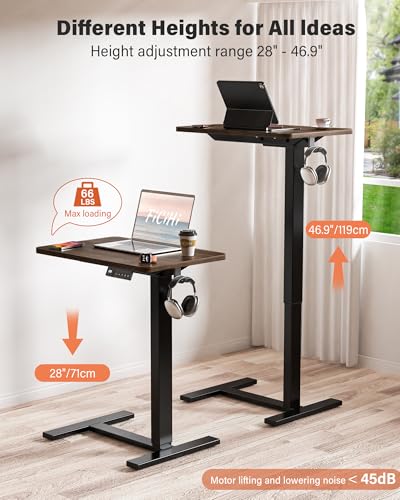 FiCiHi Electric Overbed Table, Adjustable Height Bedside Desk with Hidden Wheels, Rolling Sit-Stand Laptop Table for Bed, Couch, Sofa, Home Office & Hospital Use, (24" x 16", Walnut) - color: Walnut, size: 24 x 16"