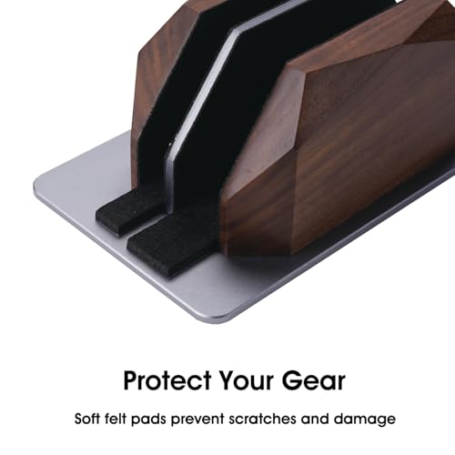 Vertical Laptop Stand for Desk, Dual Slot Wood Laptop Holder to Dock MacBook, MacBook Pro and & Gaming Laptops, Solid Black Walnut, Geometric Sculpted Craftsmanship - color: Grey
