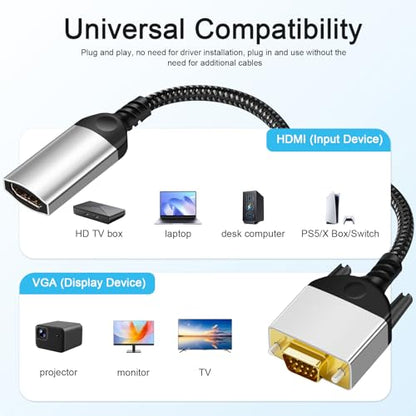 HDMI to VGA Adapter Cable 8 inch Uni-Directional Only,Gold-Plated 1080p@60Hz HDMI Female to VGA Male Braided Cord for PC,Laptop,Monitor,HDTV, Roku, Xbox, PS5 - style: HDMI to VGA Adapter Cable
