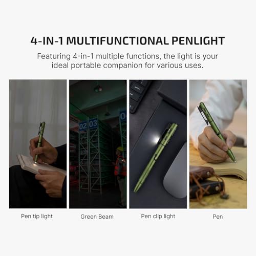 OLIGHT O'Pen 3 EDC Pen Light, 120 Lumens LED Flashlight with Green Beam, 4-in-1 Bolt Action Pen with Nib & Clip Light, USB-C Rechargeable for Writing, Presentation, Inspection and Outdoor (OD Green) - color: Green