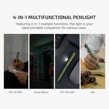 OLIGHT O'Pen 3 EDC Pen Light, 120 Lumens LED Flashlight with Green Beam, 4-in-1 Bolt Action Pen with Nib & Clip Light, USB-C Rechargeable for Writing, Presentation, Inspection and Outdoor (OD Green) - color: Green
