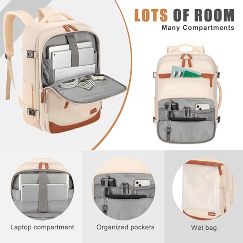 50L Travel Backpack, Flight Approved Carry On Laptop Backpack | Water-resistant, Fits 18 inch laptop, Hiking, Camping, Business, Commute, Men & women - color: Beige, size: X-Large