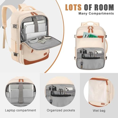 50L Travel Backpack, Flight Approved Carry On Laptop Backpack | Water-resistant, Fits 18 inch laptop, Hiking, Camping, Business, Commute, Men & women - color: Beige, size: X-Large