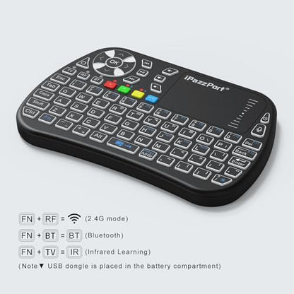 iPazzPort Mini Keyboard,Bluetooth&2.4G with Touchpad, Portable Wireless Keypad with IR Learning, RGB Backlight, Rechargeable, for PC,Android TV Box,Mac, Nvidia Shield, Laptop,Essential Home Keypad