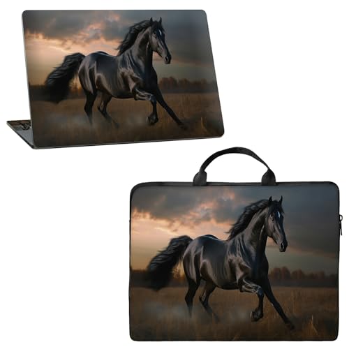 10 inch Laptop Sleeve with Laptop Skin Sticker Set – Slim Protective Case with Smooth Zipper, Lightweight Tablet & Notebook Sleeve for Travel & Daily Carry, Wild Black Horse - color: Wild Black Horse, size: 10 inch
