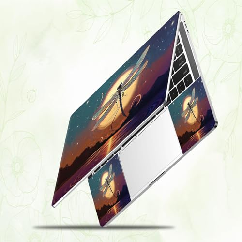 Laptop Skin Sticker Decal, Universal Reusable Vinyl Laptop Cover for 12" 13" 13.3" 14" 15" 15.4" 15.6" Notebook PC, Reusable Waterproof Scratch-Resistant with 2 Wrist Pads,Dragonfly Moon - color: Dragonfly Moon