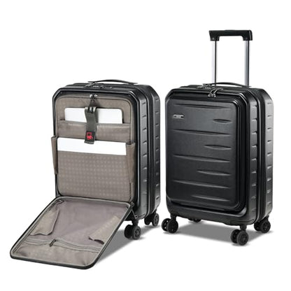 CENSIEN Expandable Carry On Luggage Airline Approved, 20 Inch Lightweight ABS+PC Hard Shell Suitcases with Front Pocket, Spinner Wheels, TSA Lock (Black, 1PC) | Front Opening with Laptop Pocket,Lightweight ABS+PC Hard Shell Suitcases,360° Spinner Wheels,T