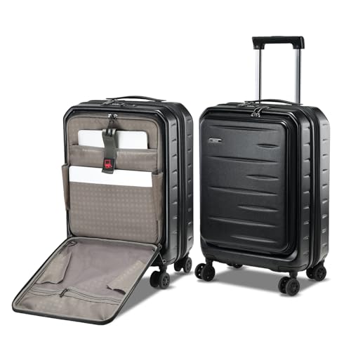 CENSIEN Expandable Carry On Luggage Airline Approved, 20 Inch Lightweight ABS+PC Hard Shell Suitcases with Front Pocket, Spinner Wheels, TSA Lock (Black, 1PC) | Front Opening with Laptop Pocket,Lightweight ABS+PC Hard Shell Suitcases,360° Spinner Wheels,T