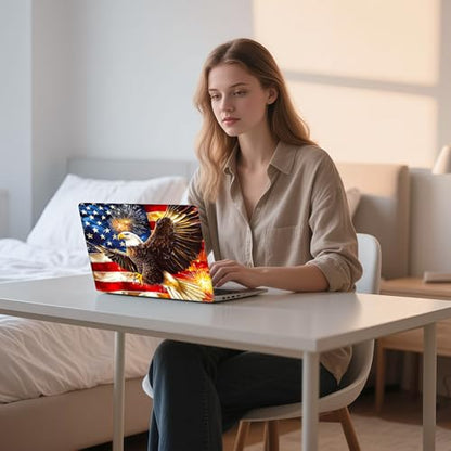 Aesthetic Laptop Skin Sticker, Eagle with US Flag & Fireworks Waterproof Vinyl Laptop Decal, Removable Bubble Free, Reusable Protective Cover for 13 14 15 15.6 Inch - color: Eagle with US Flag & Fireworks