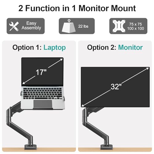 MOUNT PRO Laptop Arm Mount for Desk, 2 in 1 Function Monitor Laptop Stand, Fits Max 17" Notebook and 32" Computer Screen, Aluminum Single Monitor Holder with Adjustable Tray, Holds up to 22lbs - size: Without Pole