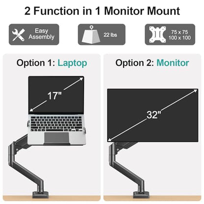 MOUNT PRO Laptop Arm Mount for Desk, 2 in 1 Function Monitor Laptop Stand, Fits Max 17" Notebook and 32" Computer Screen, Aluminum Single Monitor Holder with Adjustable Tray, Holds up to 22lbs - size: Without Pole