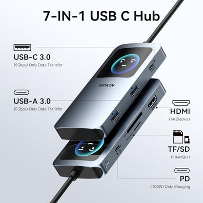 USB C Hub HDMI Adapter for MacBook Pro/Air, MOKiN 7 in 1 USB C Dongle with HDMI - color: brown