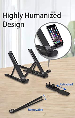 Laptop Stand for Desk with Phone Holder,Anti-Slip Foldable Laptop Riser,Adjustable Portable Stand,Compatible with MacBook Air Pro, HP, Lenovo, Dell, More 10 to 17” Laptops and Tablets (Black)