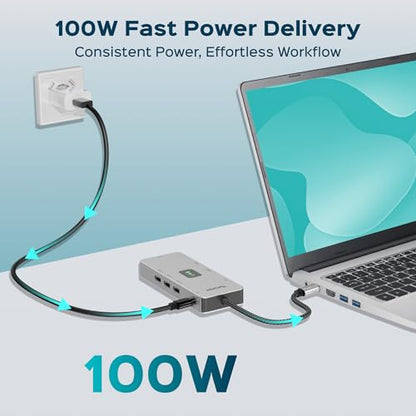 BYL-2401 Universal Docking Station 8-in-1 USB-C Hub, 100W PD | Dual HDMI 4K@60Hz, DP 1.2, Gigabit Ethernet, 3 USB-A 5Gbps Ports, Charging, Aluminum Housing