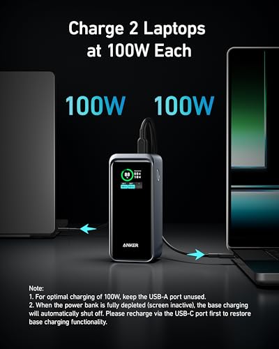 Anker Prime Power Bank, 20,000mAh 200W Portable Laptop Charger for Travel, TSA-Approved, Smart Digital Display, 2 USB-C and 1 USB-A Port, for iPhone 16/15/14 Series, Samsung, MacBook, and More