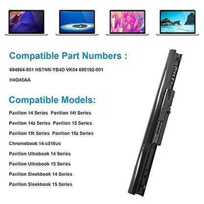 Fancy Buying Battery for HP Spare 694864-851 695192-001 H4Q45AA HSTNN-YB4D HSTNN-YB4M,VOLKS VK04, TPN Q113, TPN Q114, TPN Q115, HP Pavilion Sleekbook 14-b000, 15-b000, Pavilion Ultrabook 14-b000 - size: 10.3*1.56*0.85inch