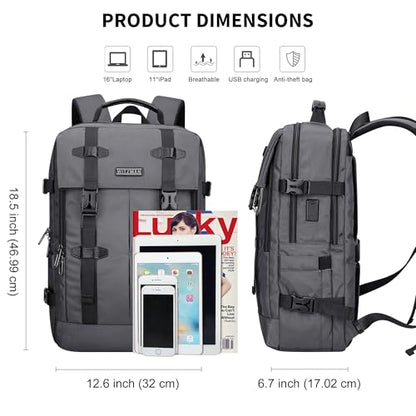 WITZMAN Travel Laptop Backpack for Men Fits 16 inch Laptop | Nylon Carry-on Airline Approved, USB Charging Port, 26L Capacity, For Vacation, Weekend, Overnight Trip, B716 Silvery Grey - color: Silvery Grey