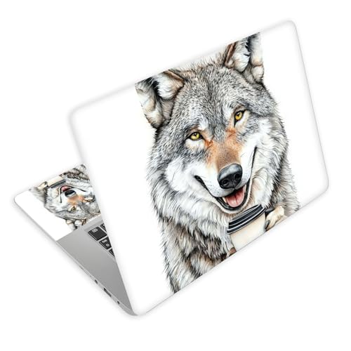 Universal Laptop Skin Decal, 3-Piece Vinyl Protector for 12 13 14 15.6" Notebook, Waterproof Anti-Scratch, Easy Trim & Bubble-Free Finish, Smiling Wolf Holding Coffee - color: Smiling Wolf Holding Coffee