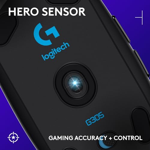 Logitech G305 Lightspeed Wireless Gaming Mouse, Hero Sensor, 12,000 DPI, Lightweight, 6 Programmable Buttons, 250h Battery, On-Board Memory, Compatible with PC, Mac - Black | Hero Sensor 12, Lightspeed 1ms Wireless, Up to 250h on 1xaa, 6 Programmable Butt