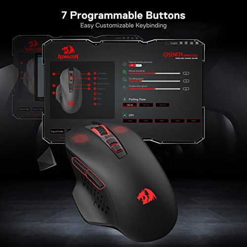 Redragon M656 Wireless Gaming Mouse, 4000 DPI & Programmable | 5 DPI Levels, 7 Macro Buttons, Red LED Backlit & Pro Software/Drive Supported, for PC/Mac/Laptop - style: 2.4G Wireless