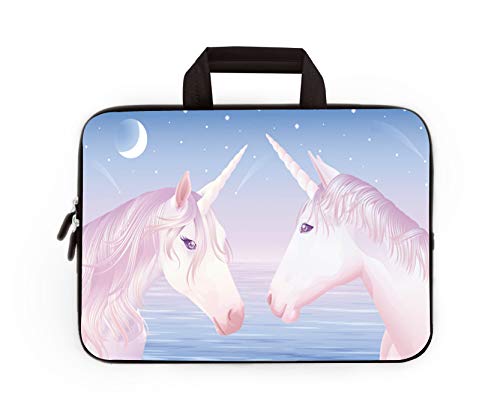 14 14.1" 14.2" 15" 15.4" 15.6" inch Inch Laptop Sleeve Case Protective Bag with Outside Handle,Ultrabook Notebook Carrying Case Handbag Compatible with Toshiba HP Chromebook(Two Pink Unicorns)