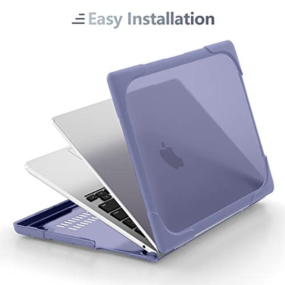 Batianda Heavy Duty Case for MacBook Air 13.6 inch with Stand,Lavender Grey | Fits M5 M4 M3 M2 Chip 2026-2022 Model, Ergonomic Stand Holds 22 lbs, Shockproof Bumper, with Keyboard Cover Screen Protector - color: Lavender Grey