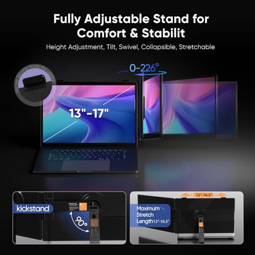 Laptop Screen Extender, 14" FHD 1080P Dual Screen Monitor for Laptop Ultra-Light Portable Monitor with USB-C/HDMI, Plug & Play for Windows/Mac/Chrome/Android - size: 14.1"