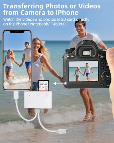 PIYILO SD Card Read for iPhone, USB C Micro SD Card Adapter, Memory Card Reader for Digital Camera, TF Card Trail Camera Viewer, Compatible with iPhone16, MacBook, Laptop, PC, Android