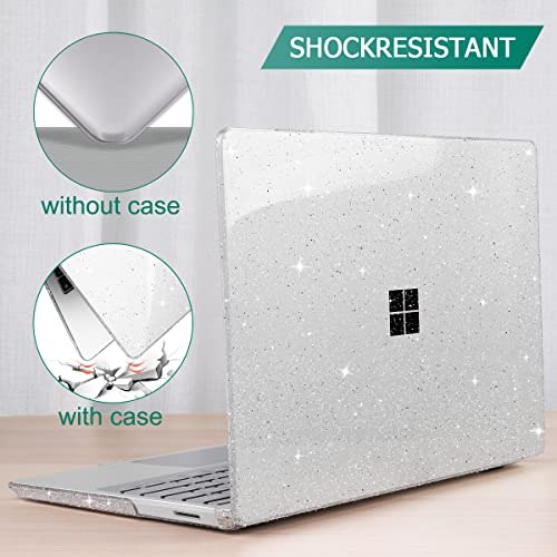 May Chen Compatible with Microsoft Surface Laptop Go 3/2/1 12.4 Inch Case, Plastic Hard Shell with Screen Protector + Keyboard Cover, Clear Glitter - color: Clear Glitter