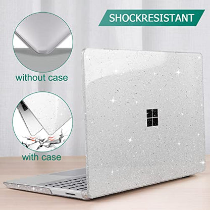 May Chen Compatible with Microsoft Surface Laptop Go 3/2/1 12.4 Inch Case, Plastic Hard Shell with Screen Protector + Keyboard Cover, Clear Glitter - color: Clear Glitter