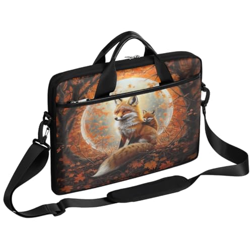 Laptop Shoulder Bag for Women Men, Waterproof Computer Case Messenger Bag Briefcase for Business Office Travel - color: Fox in the Autumn Forest