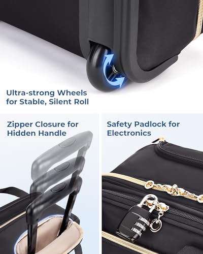 BAGSMART Underseat Carry On Luggage Airline approved,16-inch Small Underseater Softside Travel Suitcase with Wheels Lightweight Overnight Rolling Carry-on Luggage for Women Men Weekender,Black - color: Black