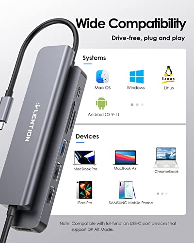 LENTION 7-in-1 USB C Hub, 4K@60Hz HDMI, 100W PD, Card Reader, USB 3.0 & 2.0 | Plug and Play, Stable Driver 3.0 Certified, for macOS, iOS/iPadOS, Windows & ChromeOS (CB-CE18, Space Gray) - color: Space Gray