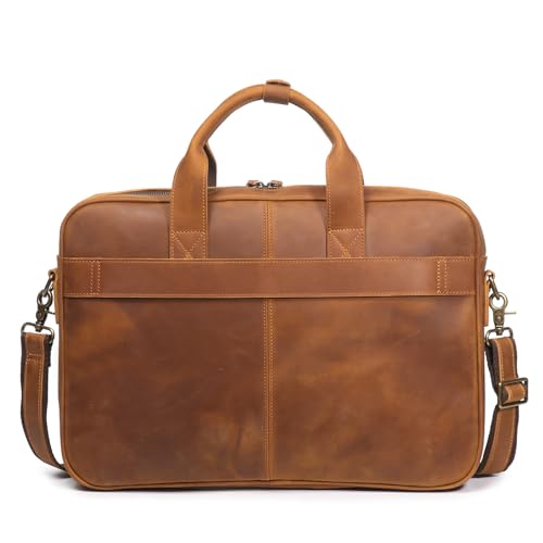 Leather Briefcase for Men 17Inch Laptop Messenger Bags Business Travel Handcrafted Laptop Bag with YKK Zipper Gift - color: Brown