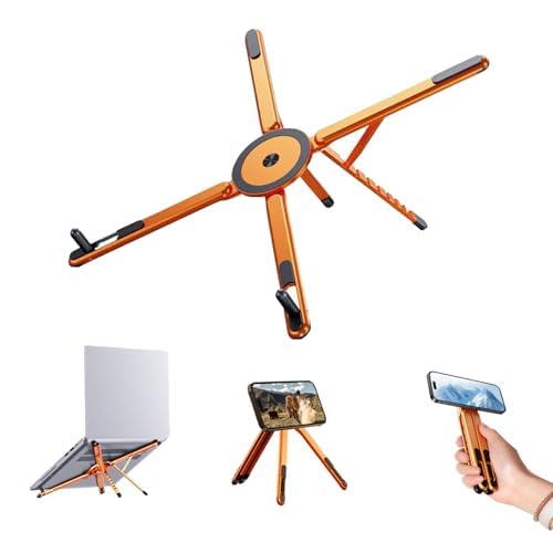 Portable Laptop Stand for Desk, Foldable Adjustable Computer Riser with Magnetic Phone Holder, Aluminum Laptop Stand Tablet Stand Mobile Phone Holder (Orange) - color: orange