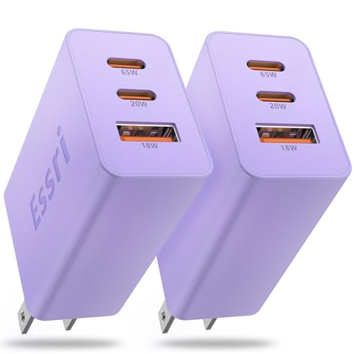 2-Pack 65W USB C Charger Block, 3-Port PD 3.0 Fast Charging Wall Plug Power Adapter with 65W Type C Ports for iPhone 17/16/15/14/13 Pro Max,for iPad Pro/Air/Mini,Galaxy S26 / S25 and More-Purple - color: Purple