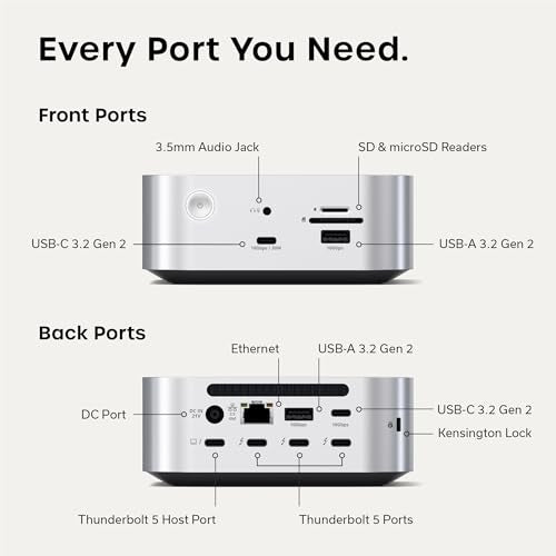 Satechi Thunderbolt 5 CubeDock, Built-in NVMe SSD Enclosure, Silver | Docking Station, 80 Gbps/120 Gbps USB4 v2, 140W charging, displays up to 8K, 2.5 GbE, Type-A/C 10 Gbps, active cooling