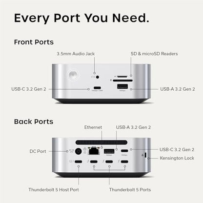 Satechi Thunderbolt 5 CubeDock, Built-in NVMe SSD Enclosure, Silver | Docking Station, 80 Gbps/120 Gbps USB4 v2, 140W charging, displays up to 8K, 2.5 GbE, Type-A/C 10 Gbps, active cooling