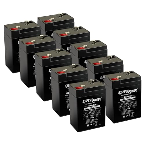 ExpertPower EXP650 (10 Pack) - 6V 5Ah / 20HR SLA Rechargeable 6V Battery for Ride on Toys, Emergency Light, Exit Sign Battery Replacement, Sealed Lead Acid 6 Volt Batteries with F1 Terminals - size: 6V 5Ah - 10 Pack