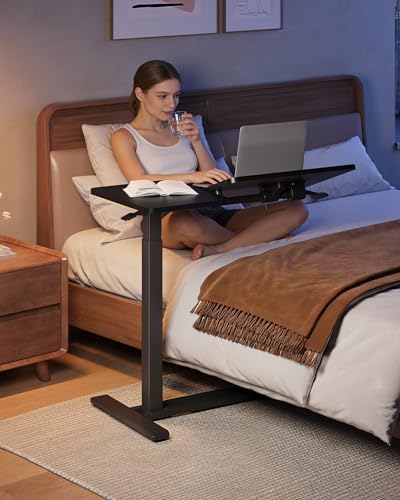 SANODESK 32''Overbed Table Gas Spring Lifting with Wheels&Tilting Desktop | Rolling Mobile Laptop Desk End Table,Portable Computer Workstation for Home Office,Sofa,Bedside,31.5" W x 17.7" D, Black - color: Black, size: 32 inch