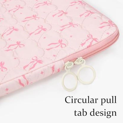 Cute Bow Puffy Laptop Sleeve 13-15 Inch Cute Quilted Laptop Protective Case Padded Bow Computer Sleeve for MacBook - color: bow Pink, size: 13inch
